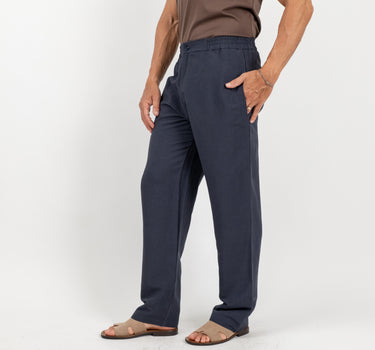 Pantalone fondo largo in misto lino - Blu