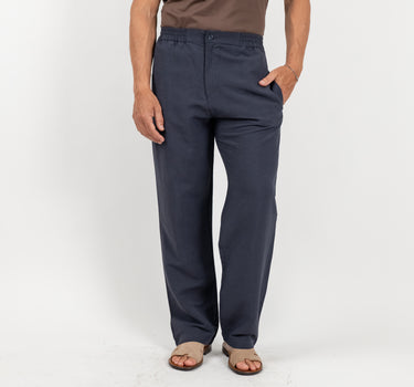 Pantalone fondo largo in misto lino - Blu