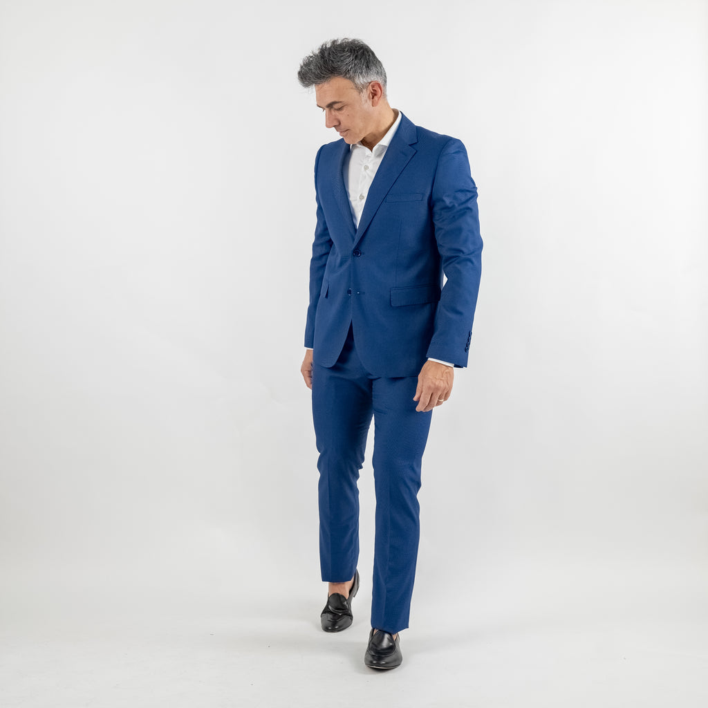 Traje de grano de arroz de botonadura sencilla - Azul real