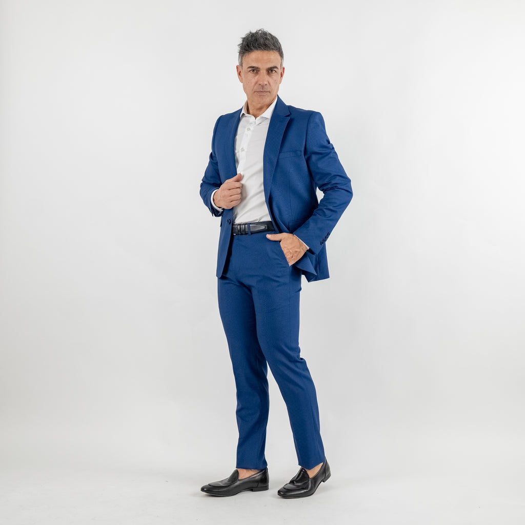 Traje de grano de arroz de botonadura sencilla - Azul real