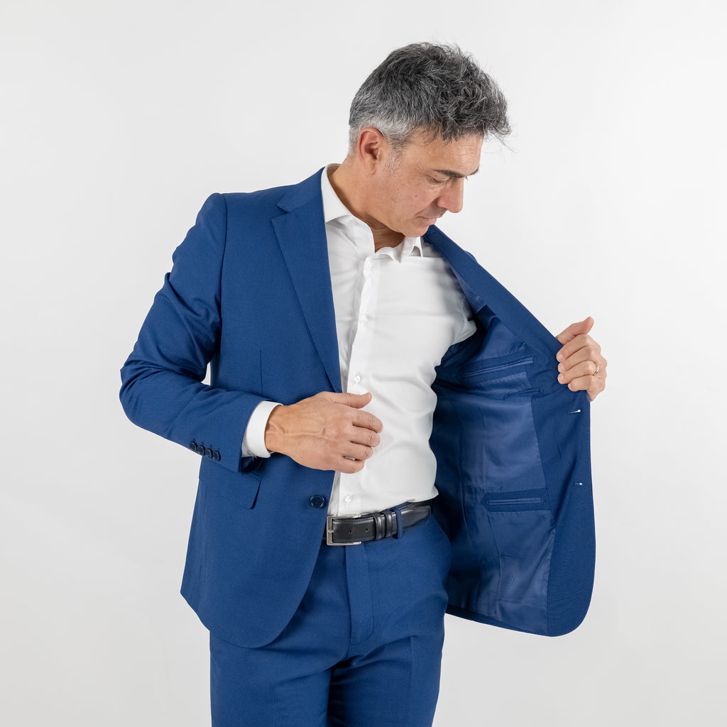 Traje de grano de arroz de botonadura sencilla - Azul real