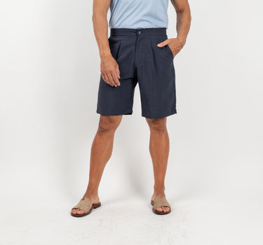 Bermuda con molla in misto lino - Blu