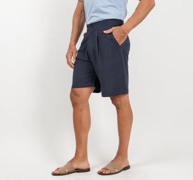 Bermuda con molla in misto lino - Blu