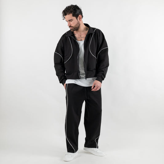 Coordinato con cuciture a contrasto - Nero