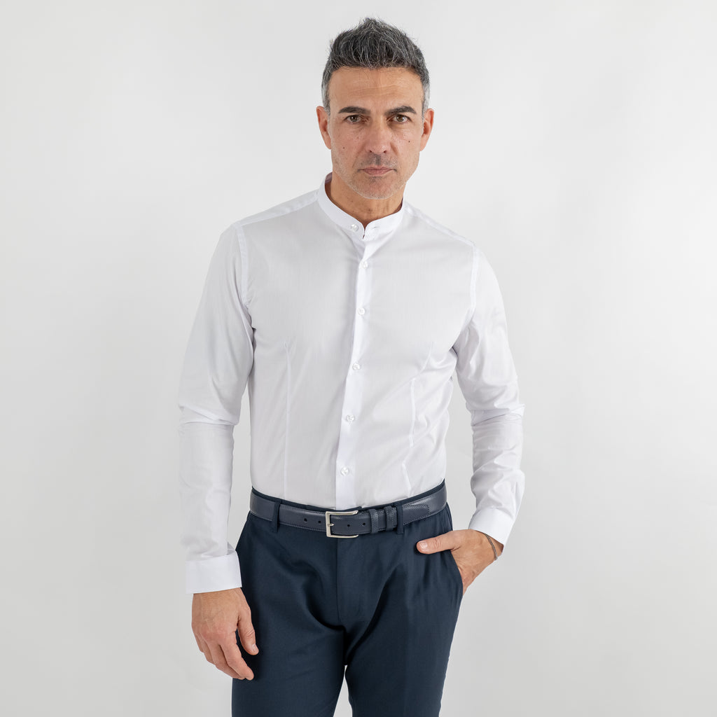 Camicia sartoriale colletto coreano - Bianco