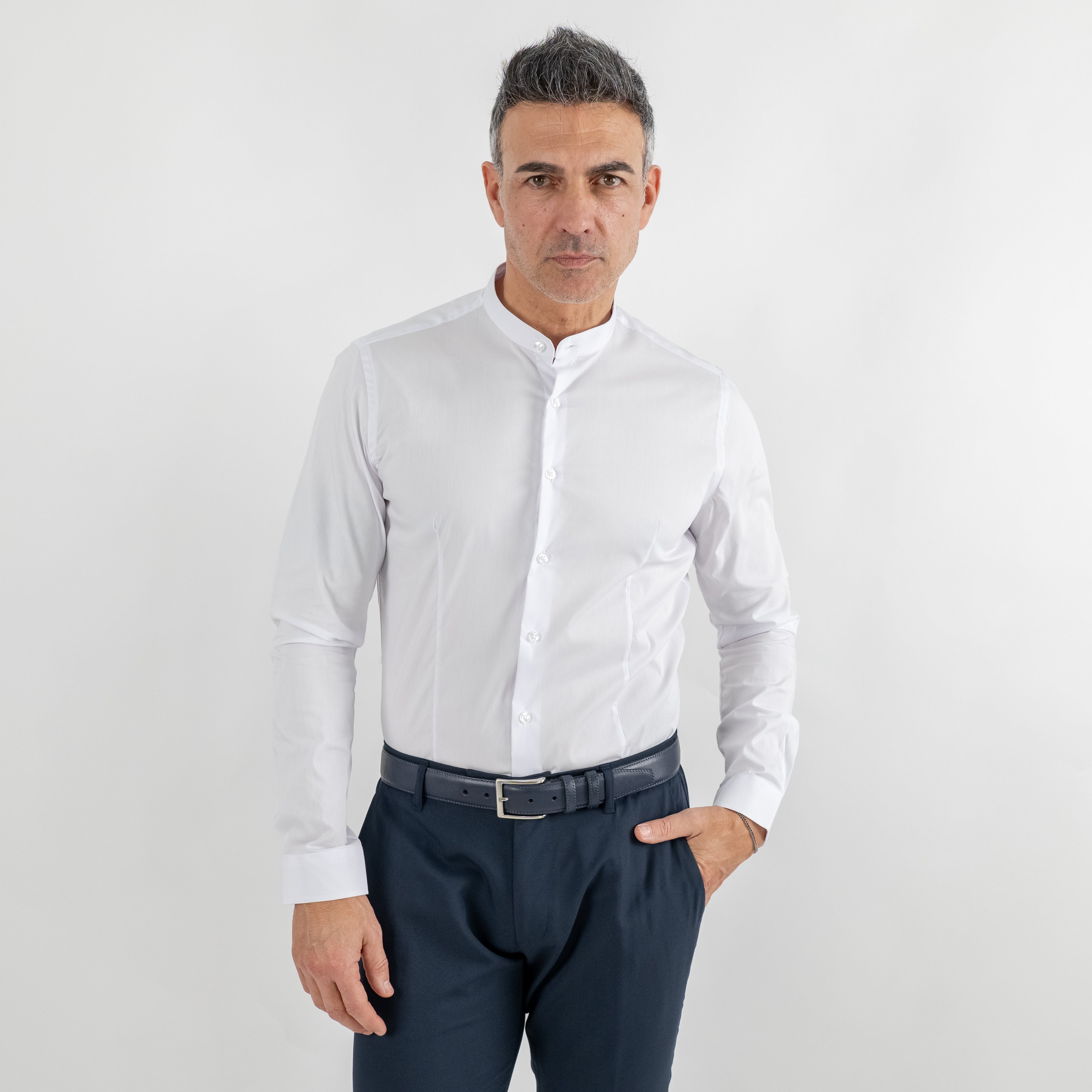 Camicia sartoriale colletto coreano - Bianco