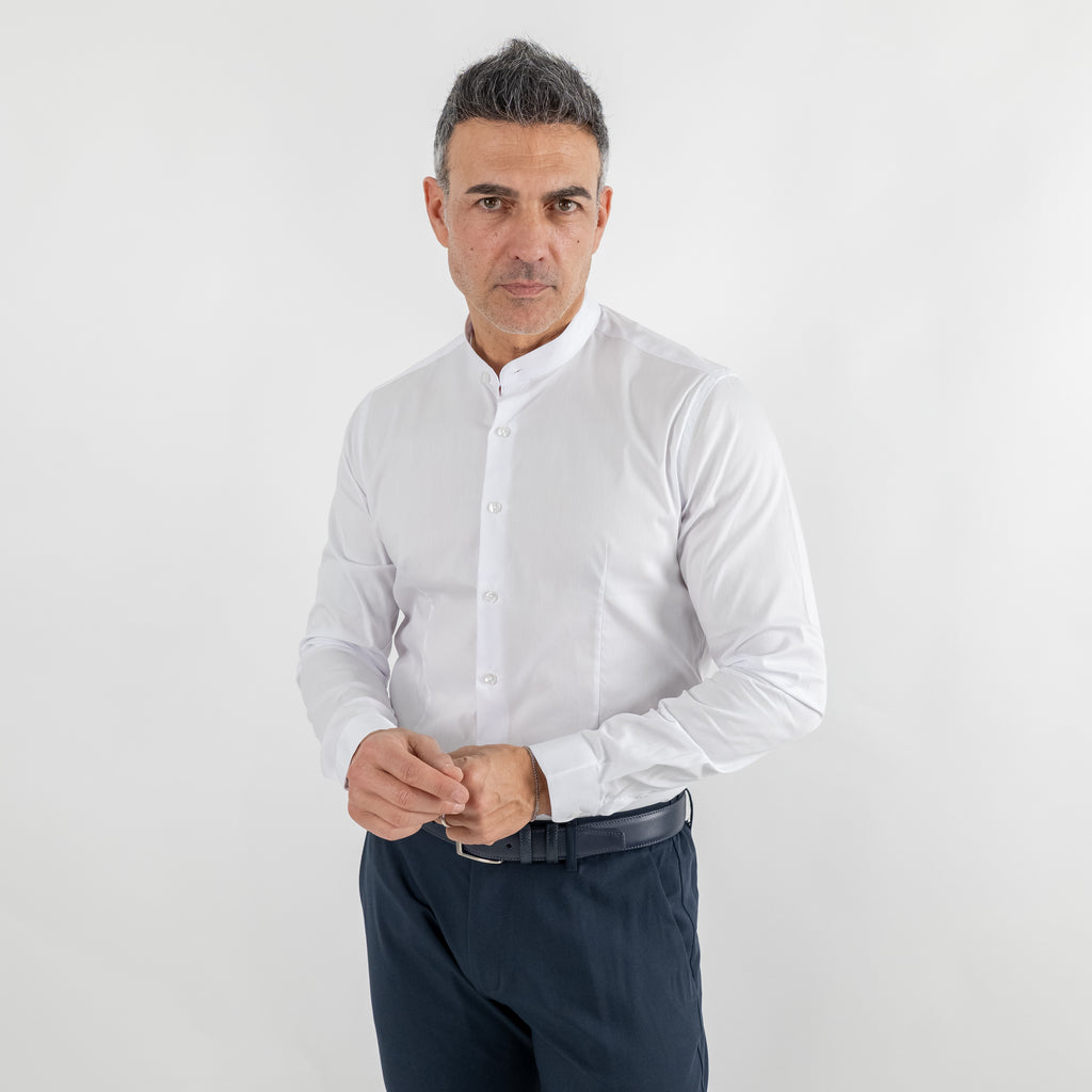 Camicia sartoriale colletto coreano - Bianco