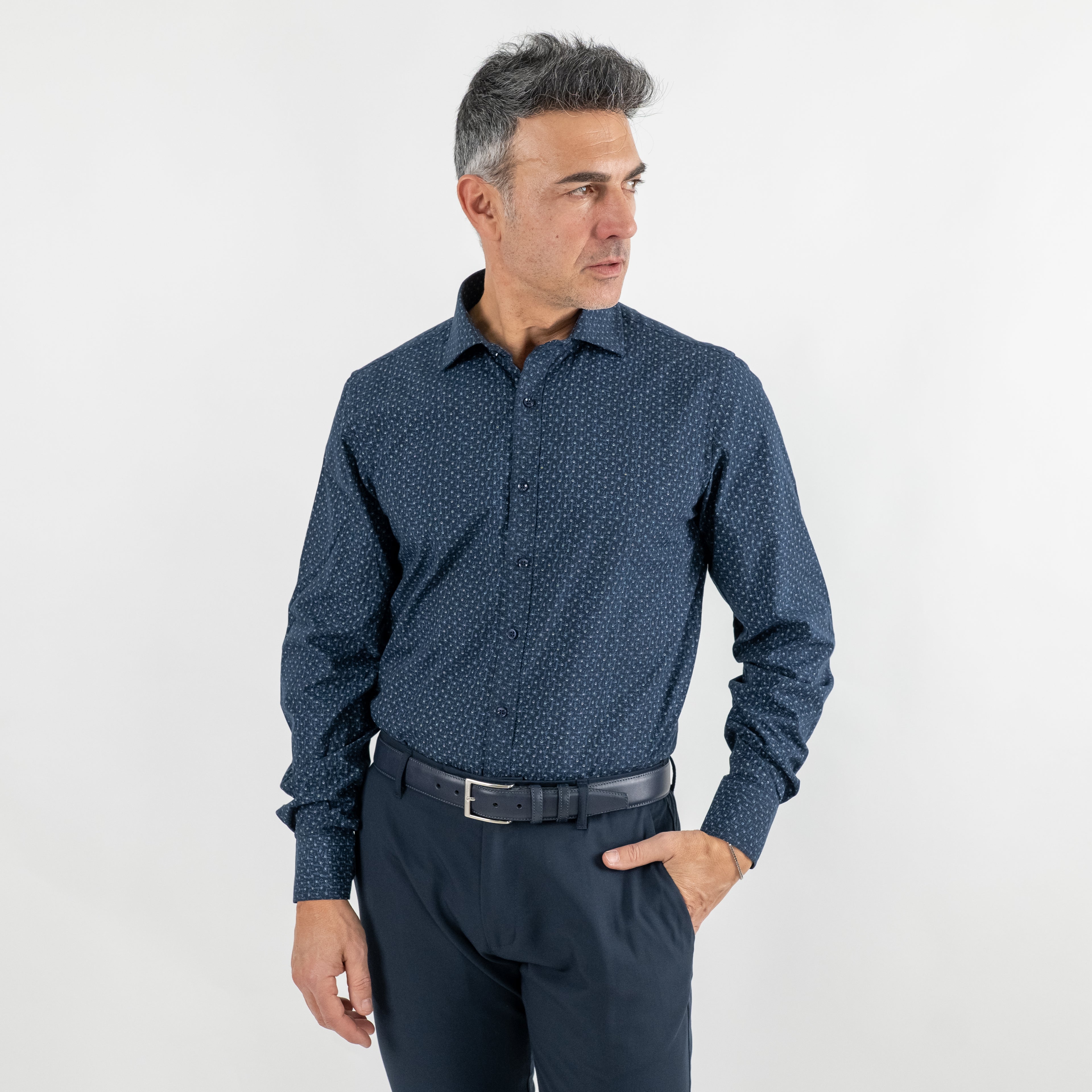 Camicia sartoriale fantasia astratta - Blu Navy