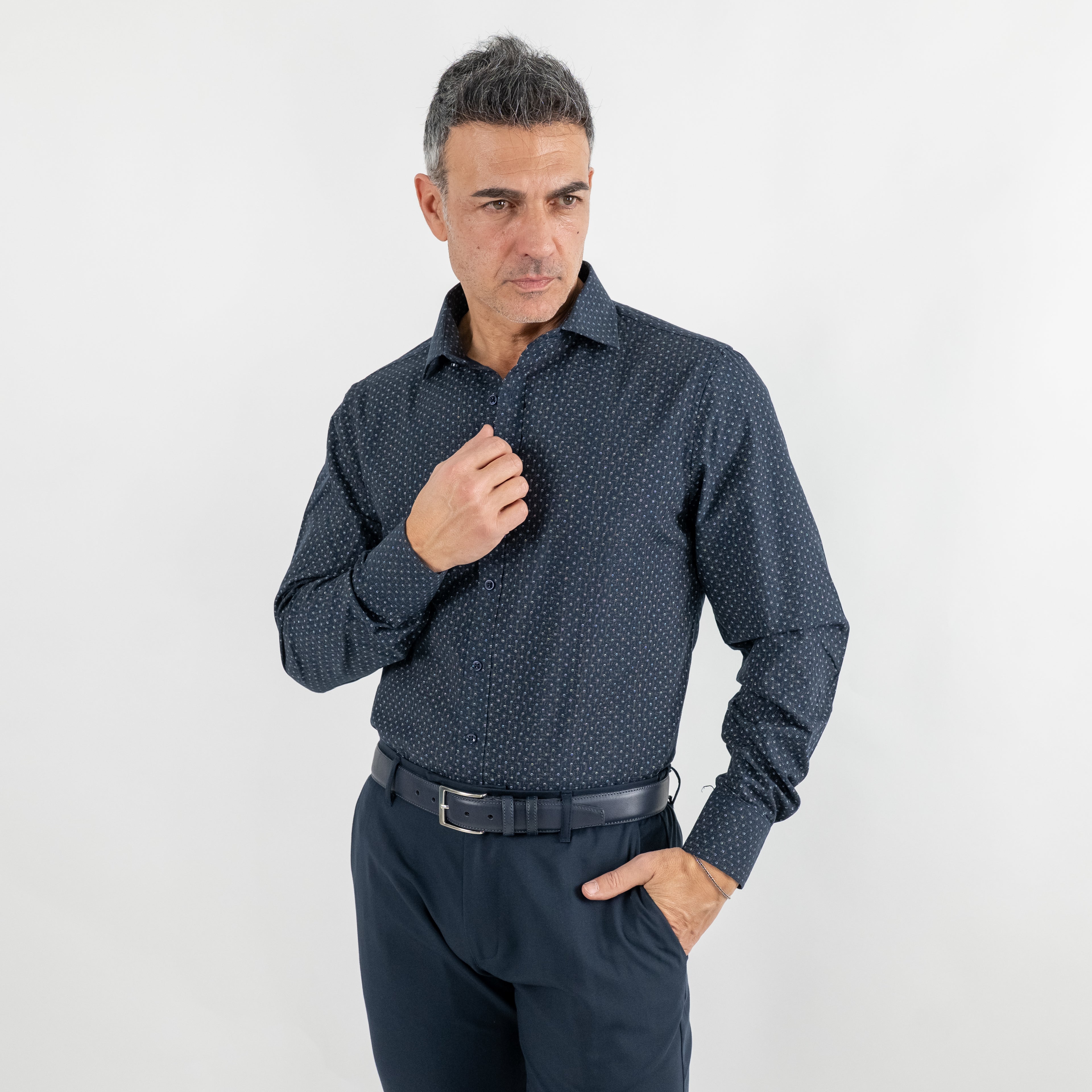 Camicia sartoriale fantasia astratta - Blu Notte