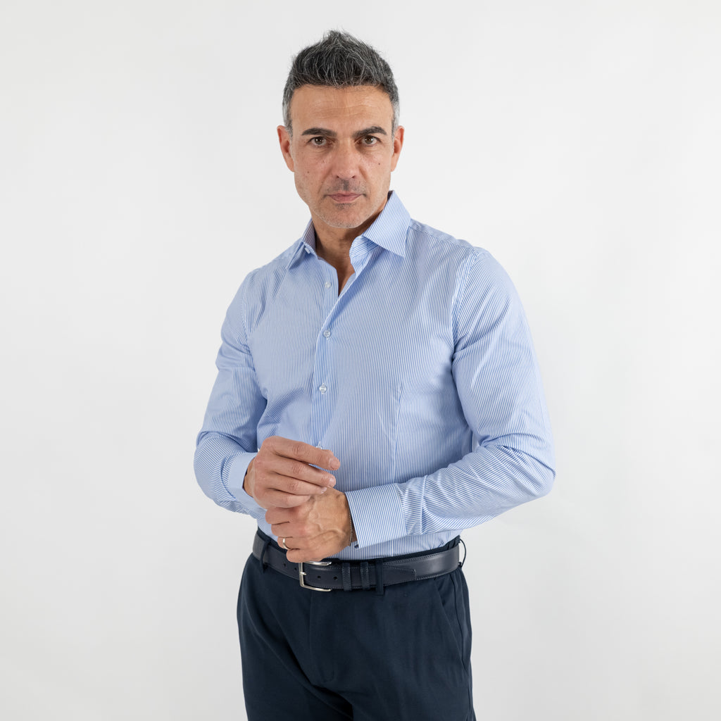 Camicia sartoriale con righe sottili - Celeste