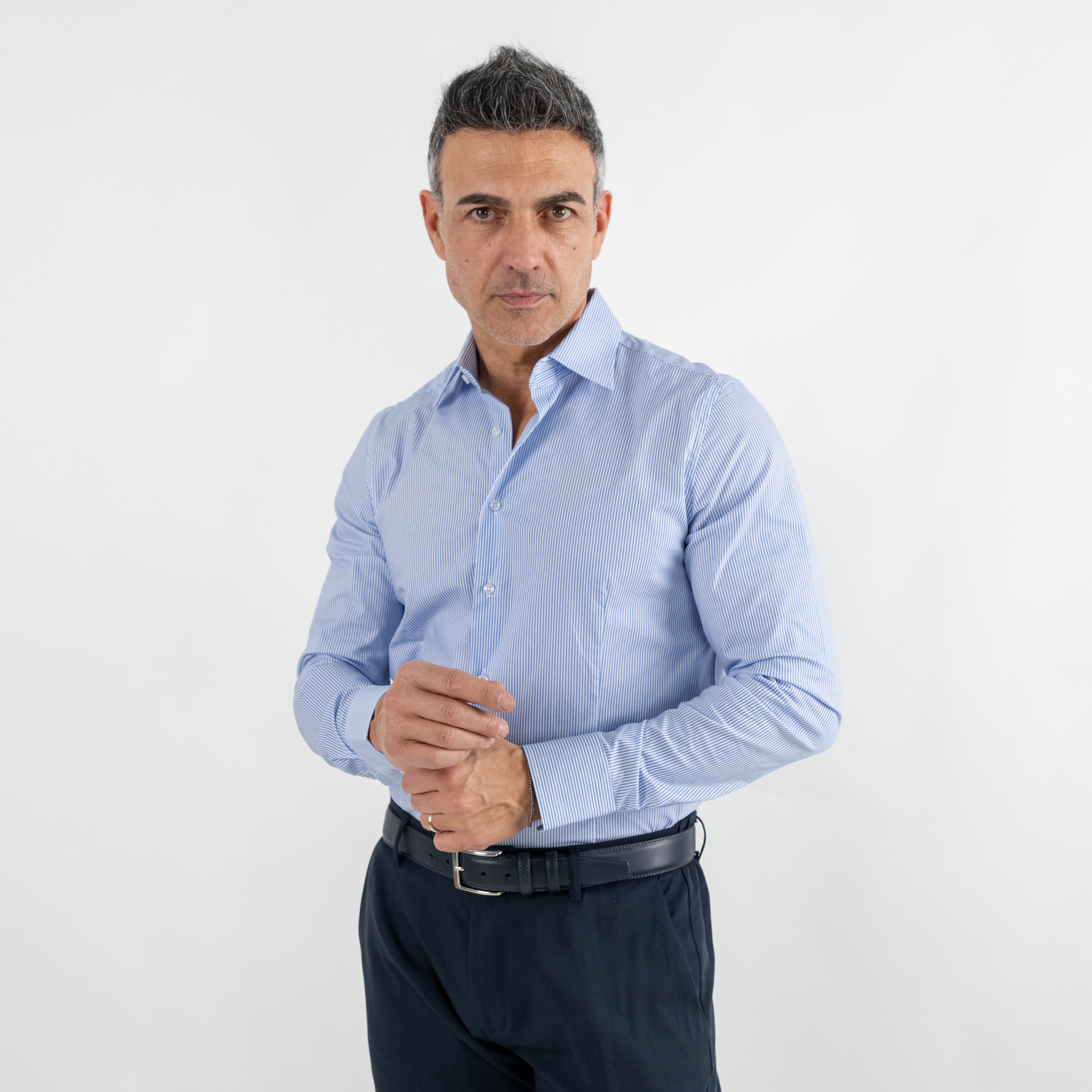 Camicia sartoriale con righe sottili - Celeste