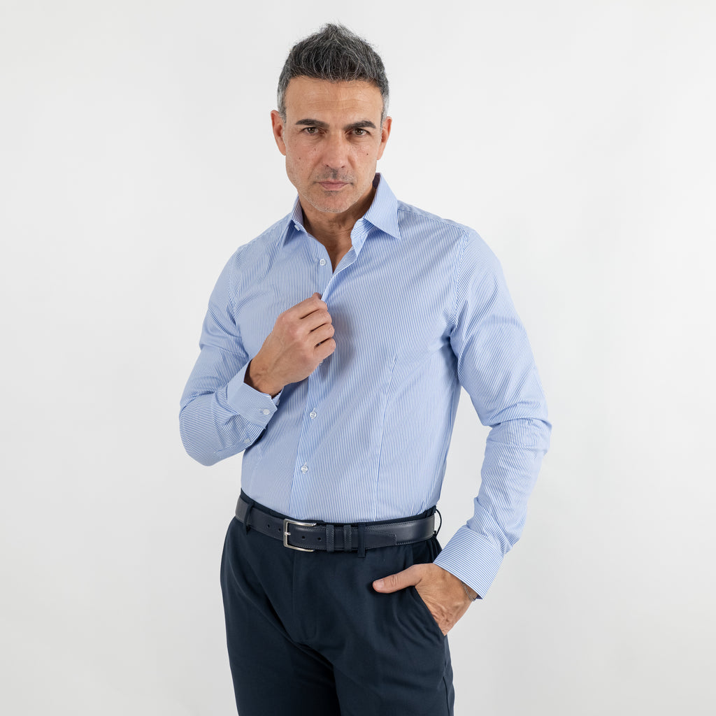 Camicia sartoriale con righe sottili - Celeste