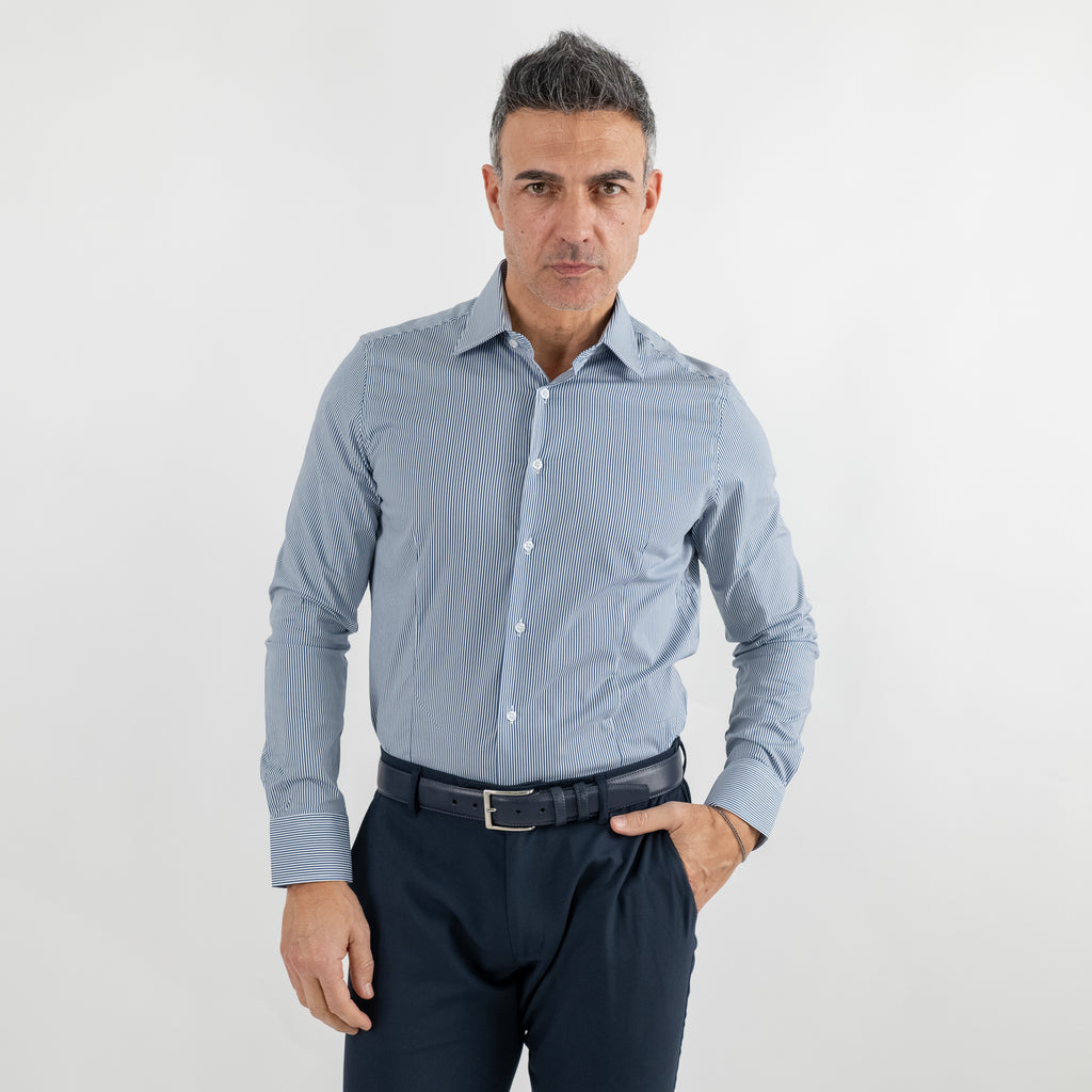 Camicia sartoriale con righe sottili - Blu Navy