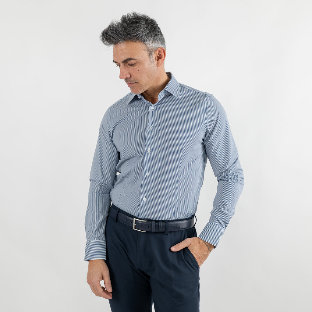 Camicia sartoriale con righe sottili - Blu Navy