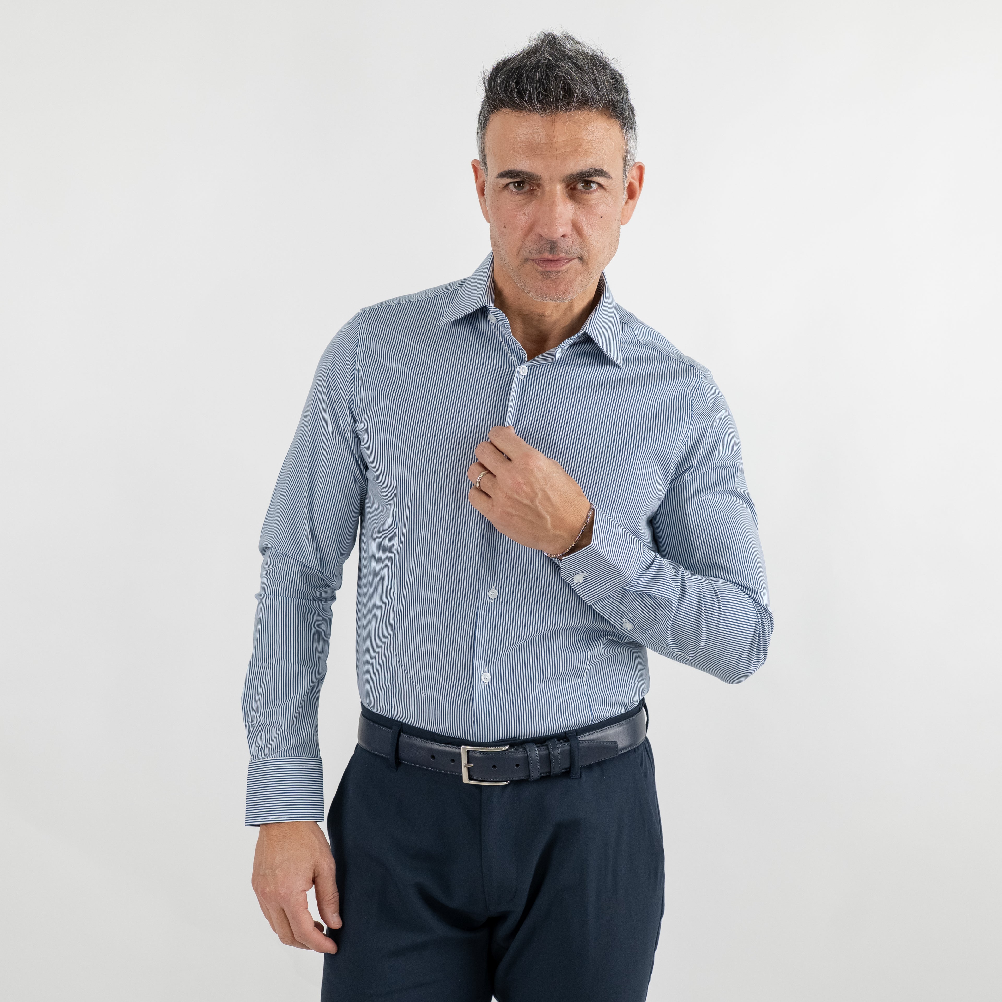 Camicia sartoriale con righe sottili - Blu Navy