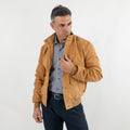 Bomber con bottoni in Vera Pelle Nabuk - Camel