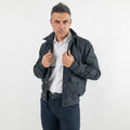 Bomber Jacket with Buttons in Genuine Nubuck Leather - Blue