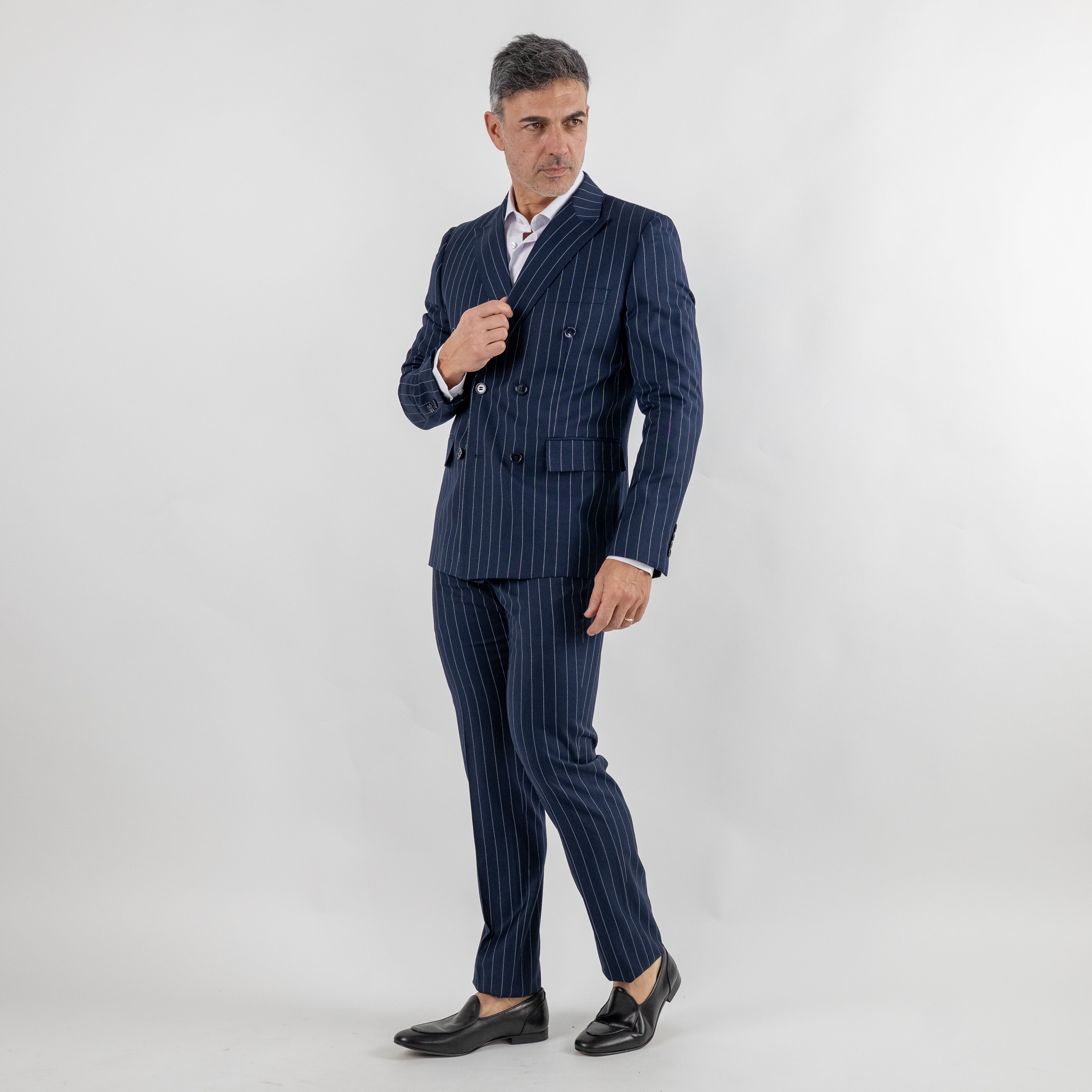 Traje cruzado de raya diplomática con pantalones - Azul