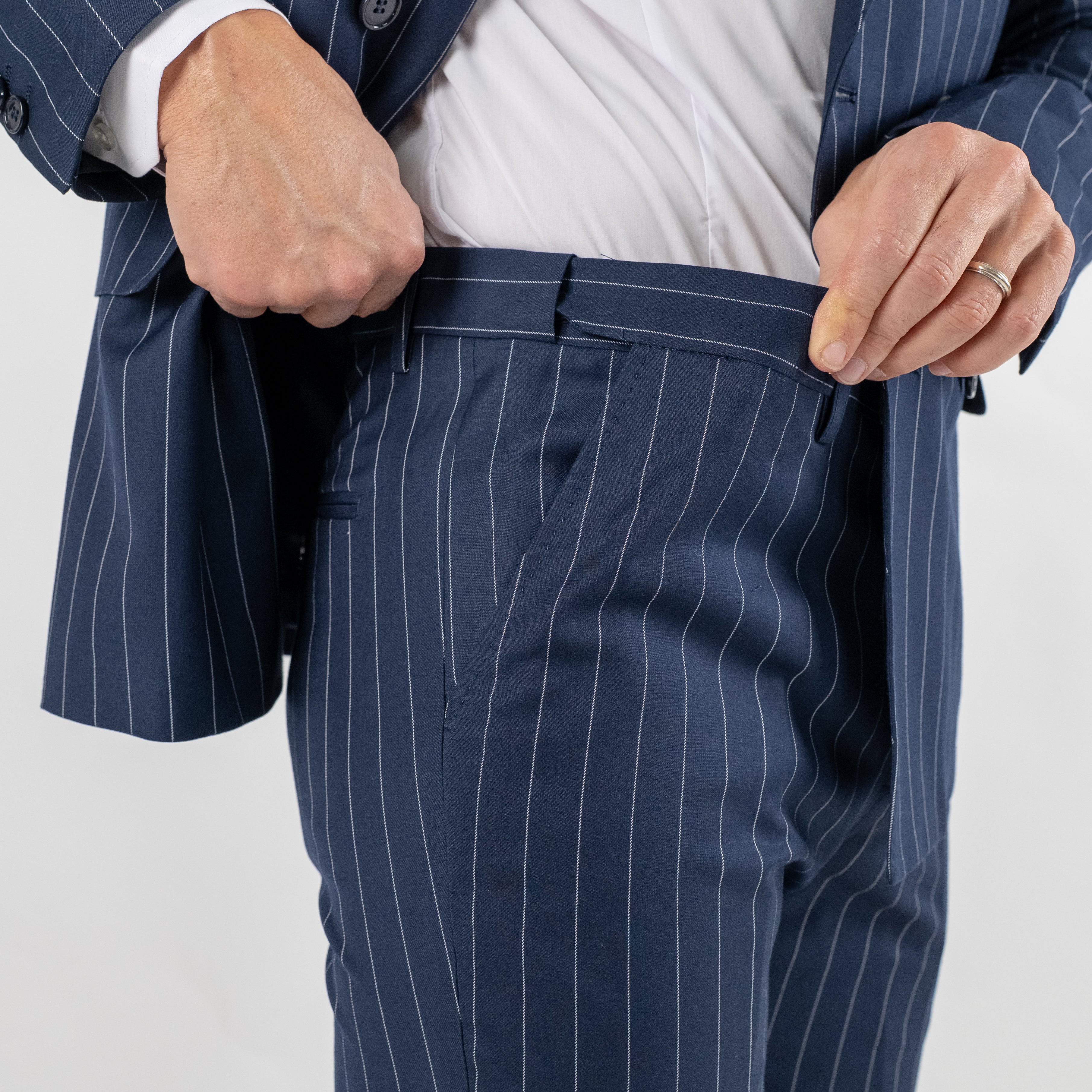 Traje cruzado de raya diplomática con pantalones - Azul