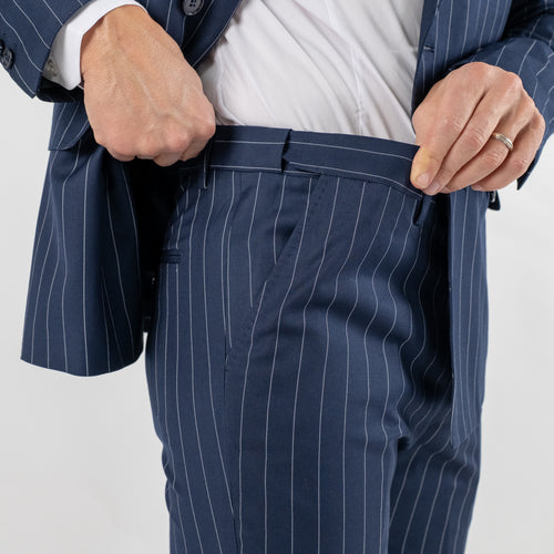 Traje cruzado de raya diplomática con pantalones - Azul