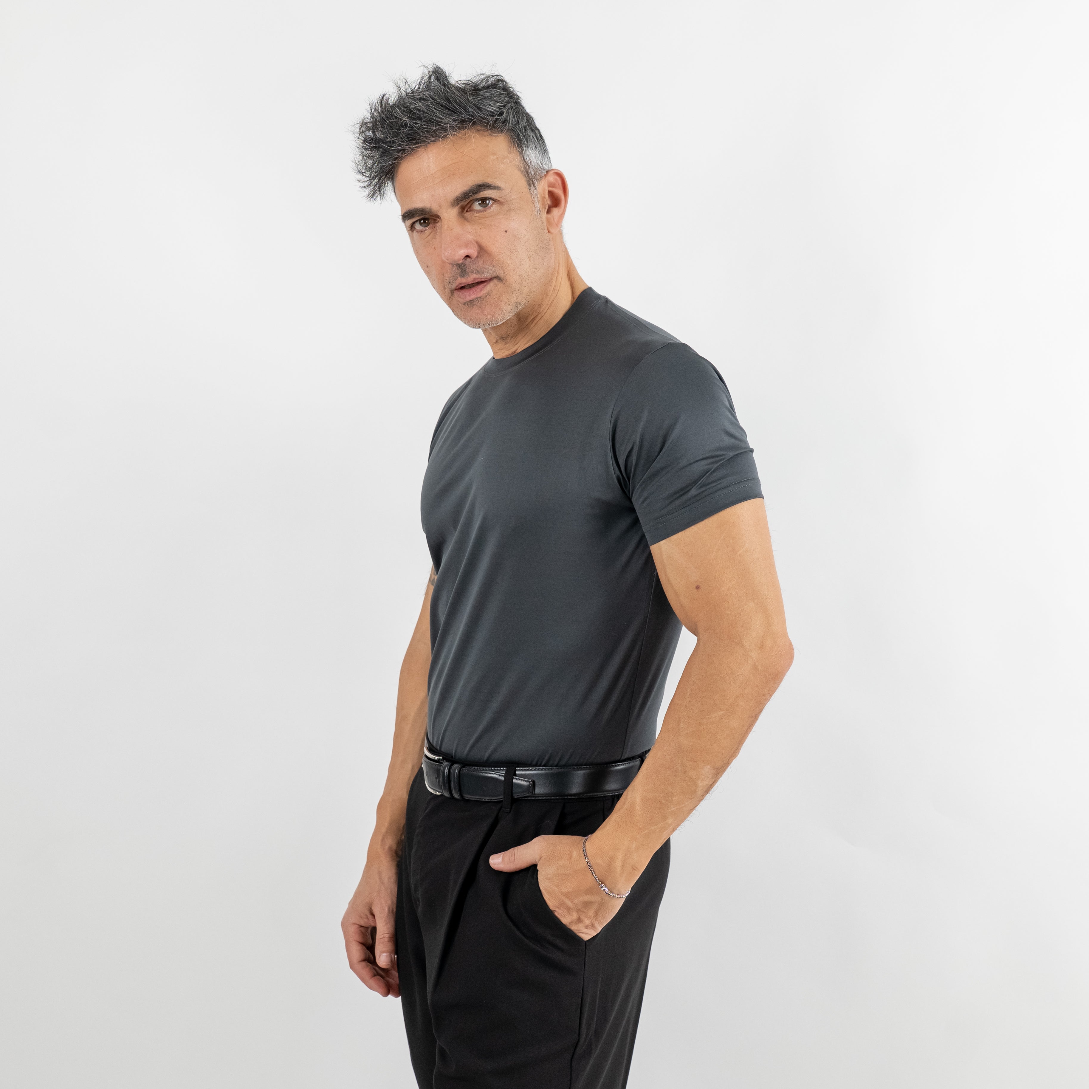 T-shirt in Filo di Scozia - Piombo