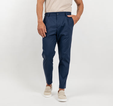 Pantalone slim fit con vita elasticizzata - Blu