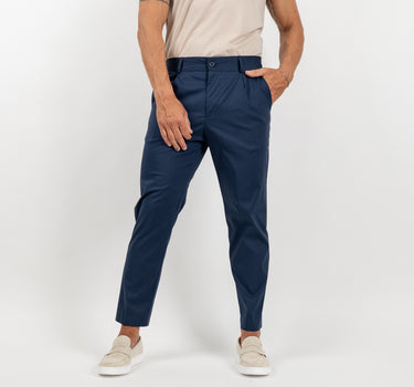 Pantalone slim fit con vita elasticizzata - Blu