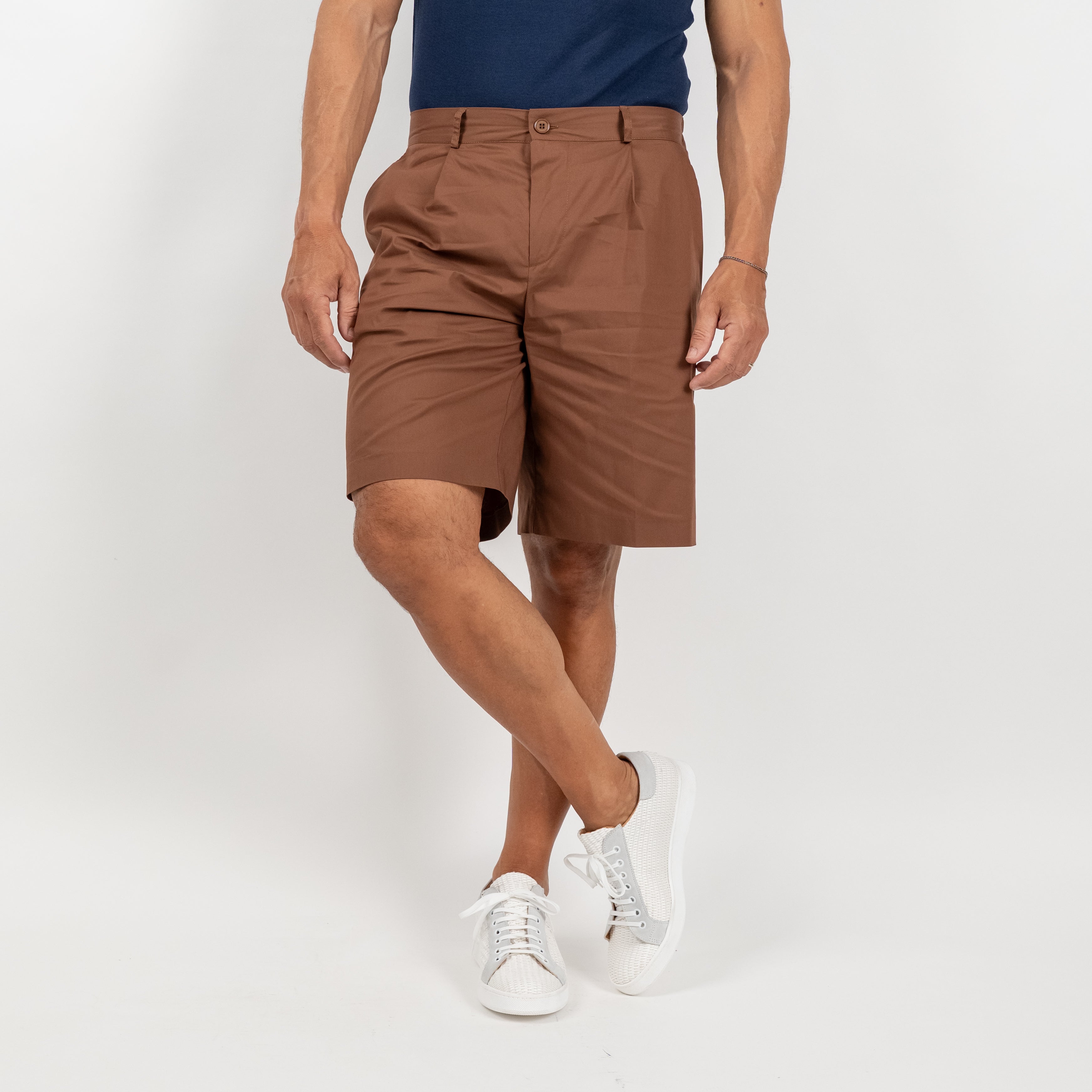 Bermuda con tasche a pattina sul retro - Marrone