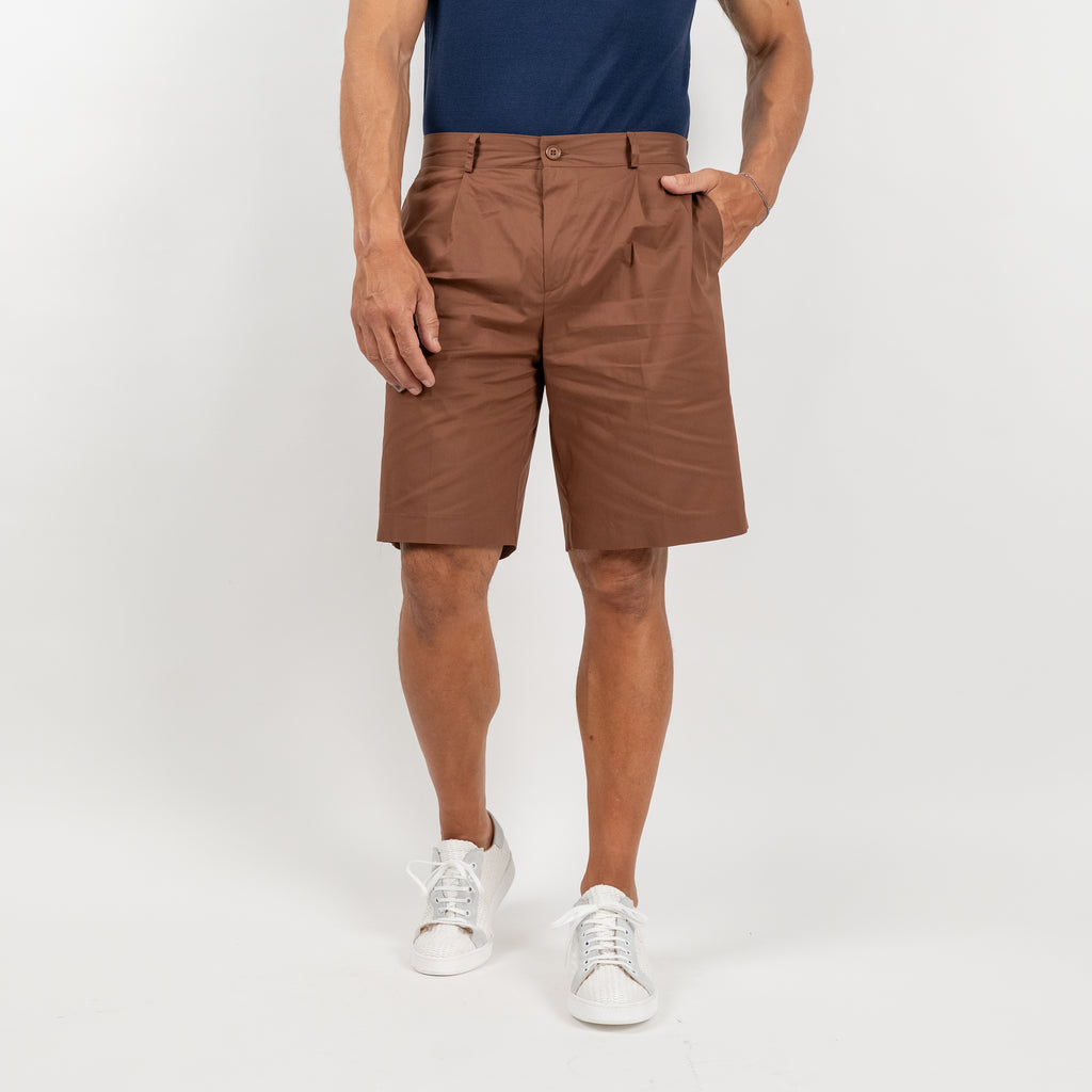 Bermuda con tasche a pattina sul retro - Marrone
