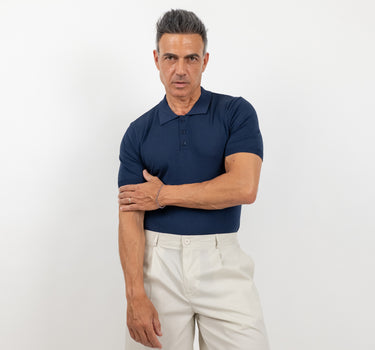 Polo in Filo a Manica Corta - Blu