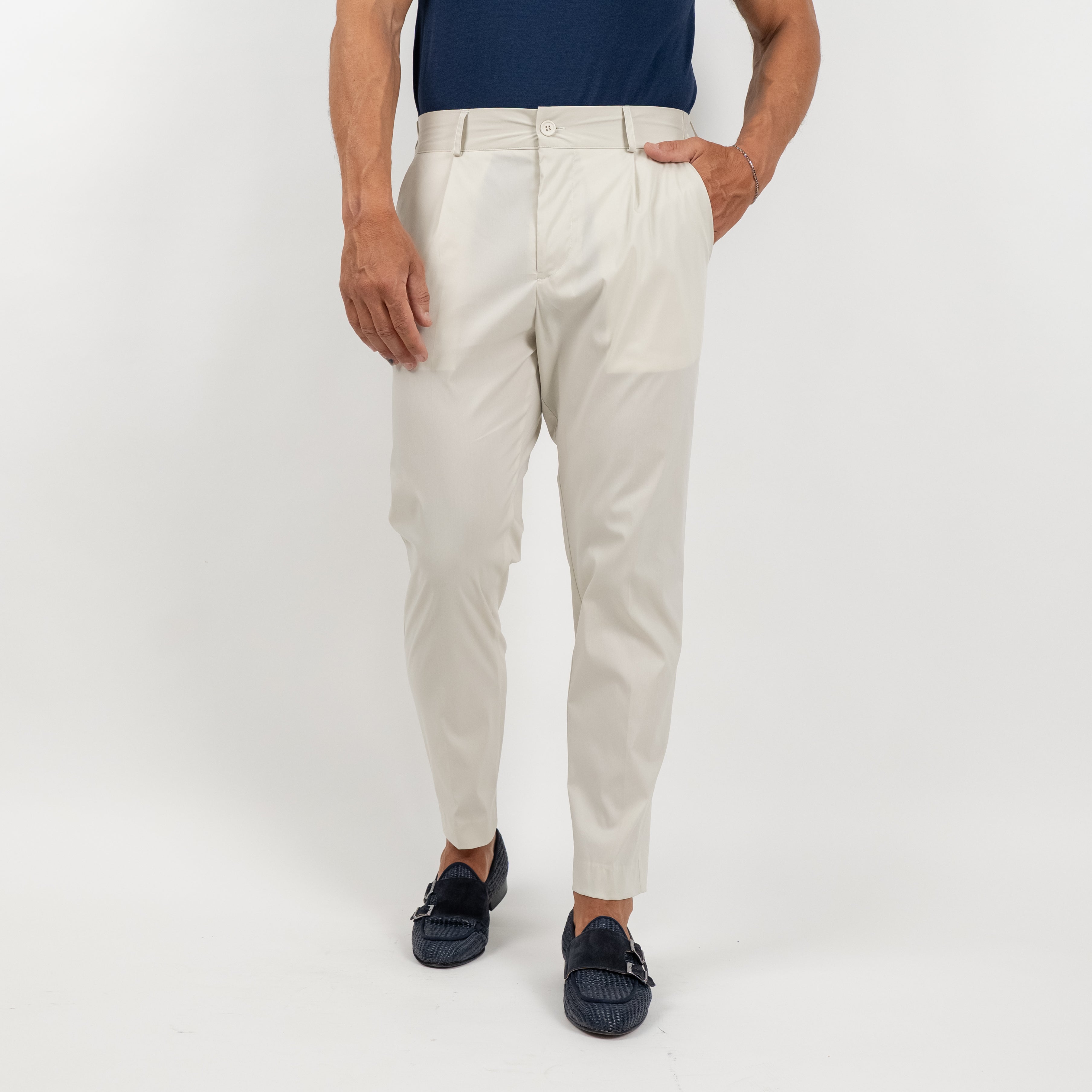 Pantalone slim fit con vita elasticizzata - Avorio