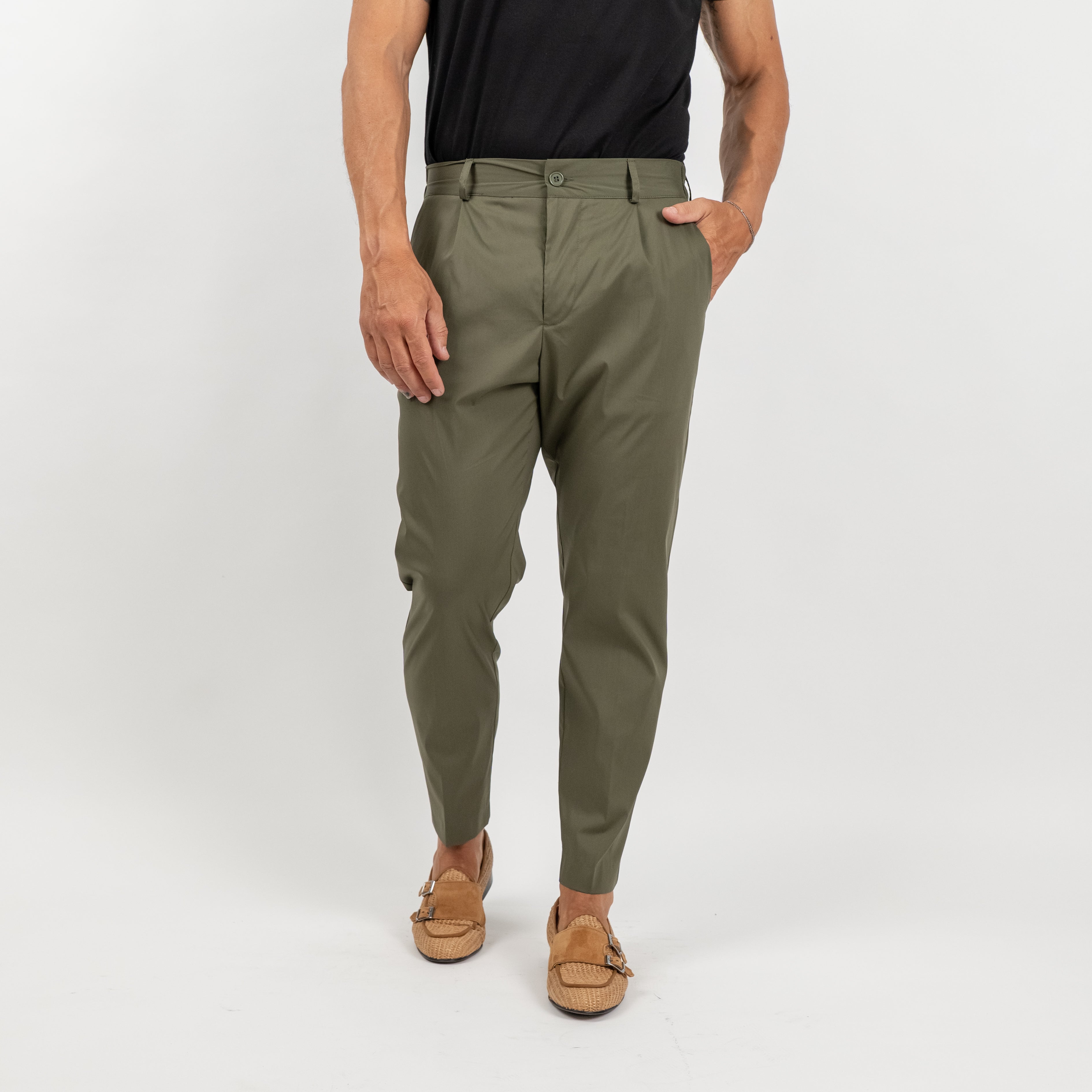 Pantalone slim fit con vita elasticizzata - Verde