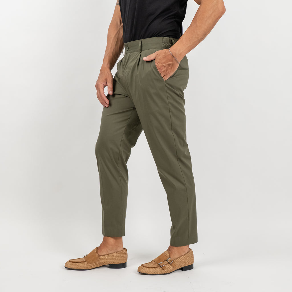 Pantalone slim fit con vita elasticizzata - Verde