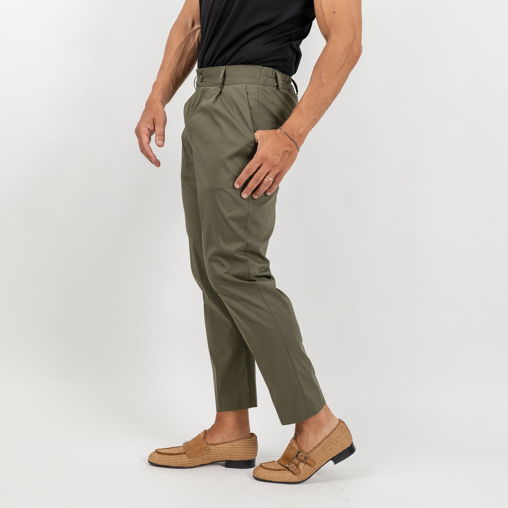 Pantalone slim fit con vita elasticizzata - Verde