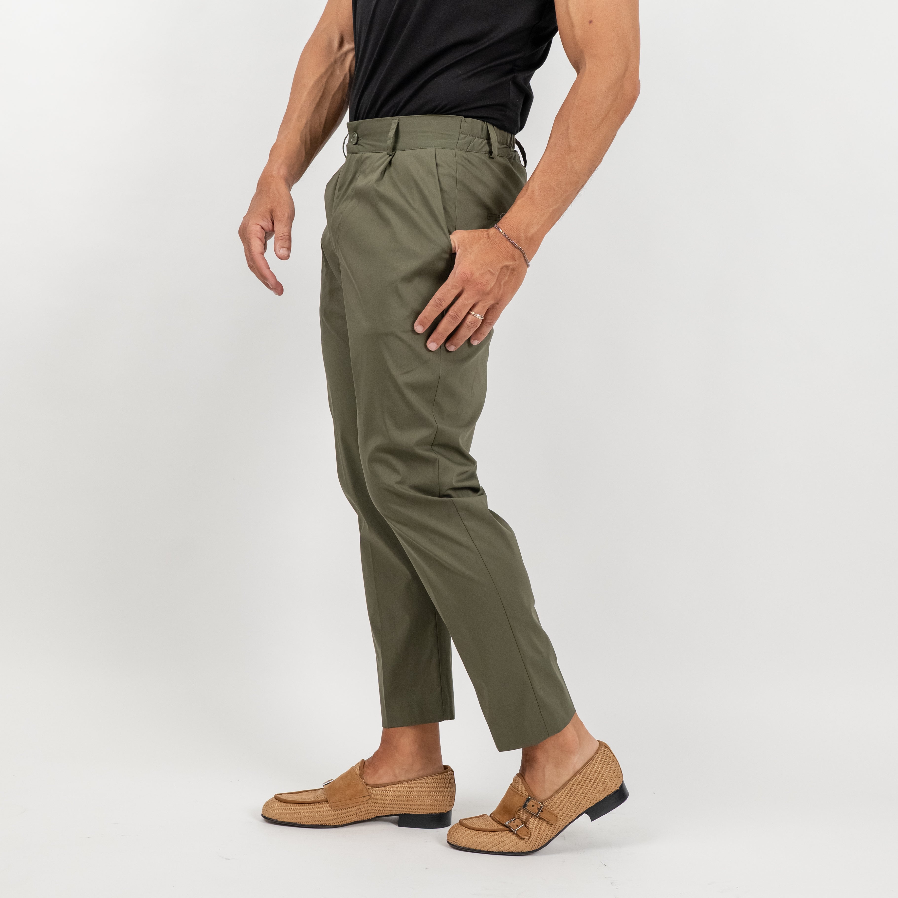 Pantalone slim fit con vita elasticizzata - Verde