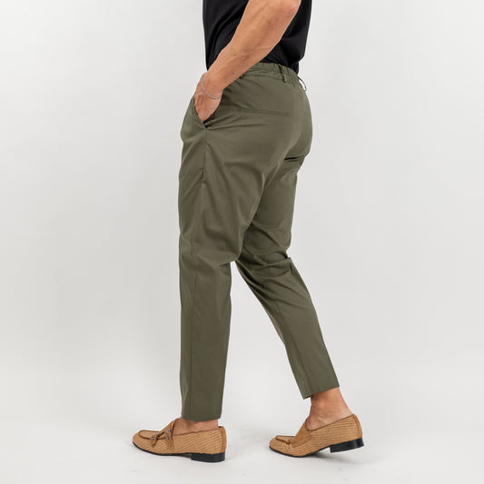 Pantalone slim fit con vita elasticizzata - Verde