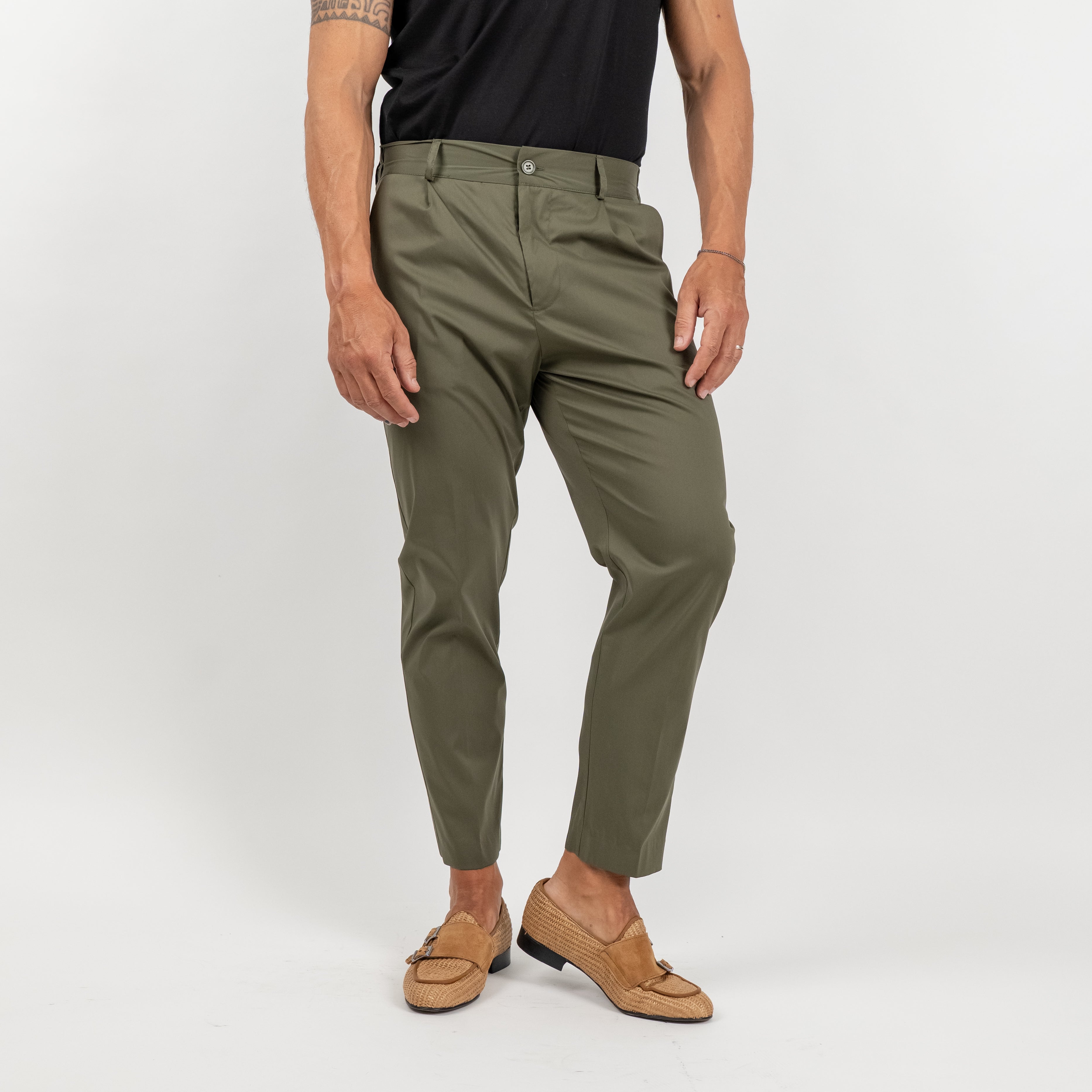 Pantalone slim fit con vita elasticizzata - Verde