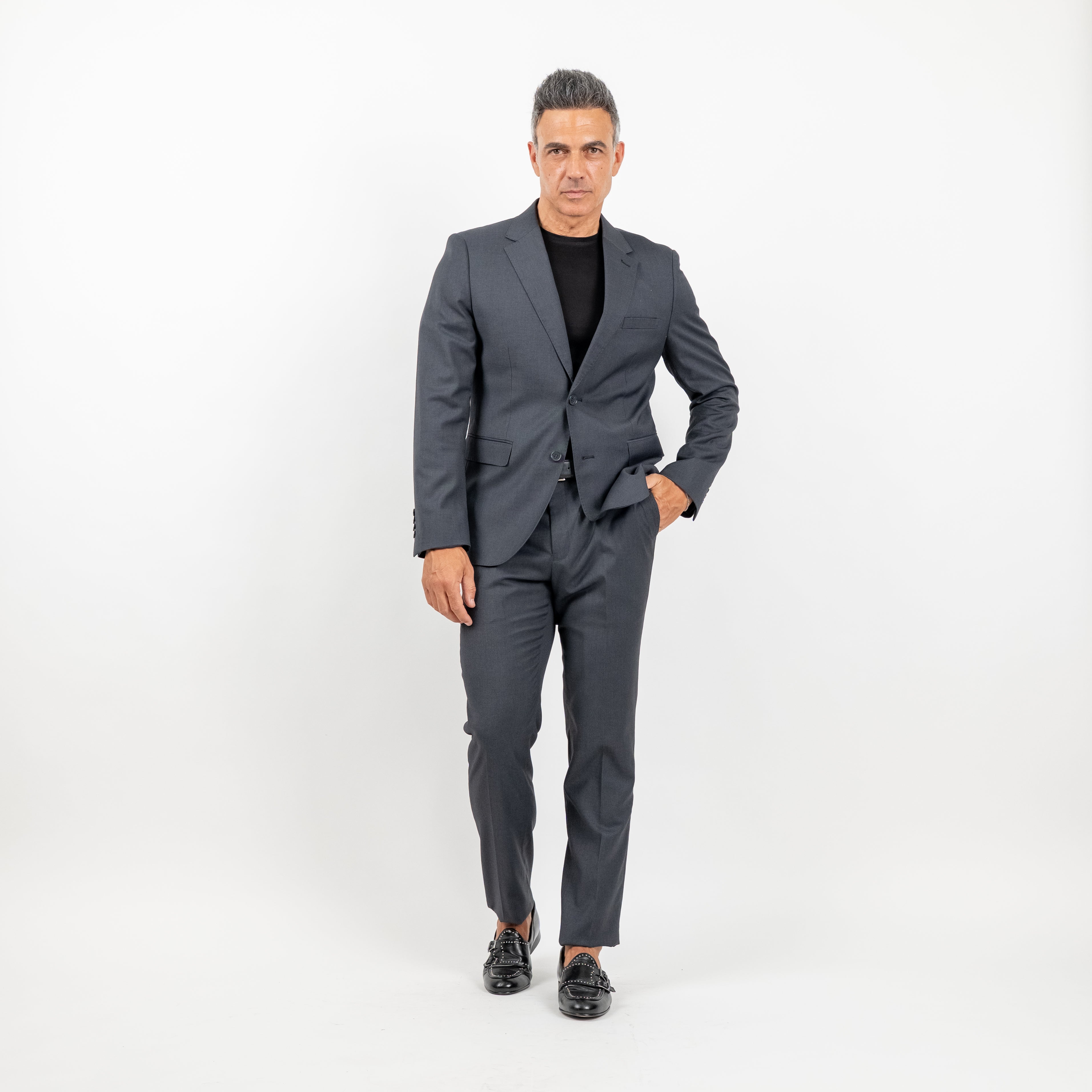 Single-breasted suit with notch lapel and topstitching - Lead Grey