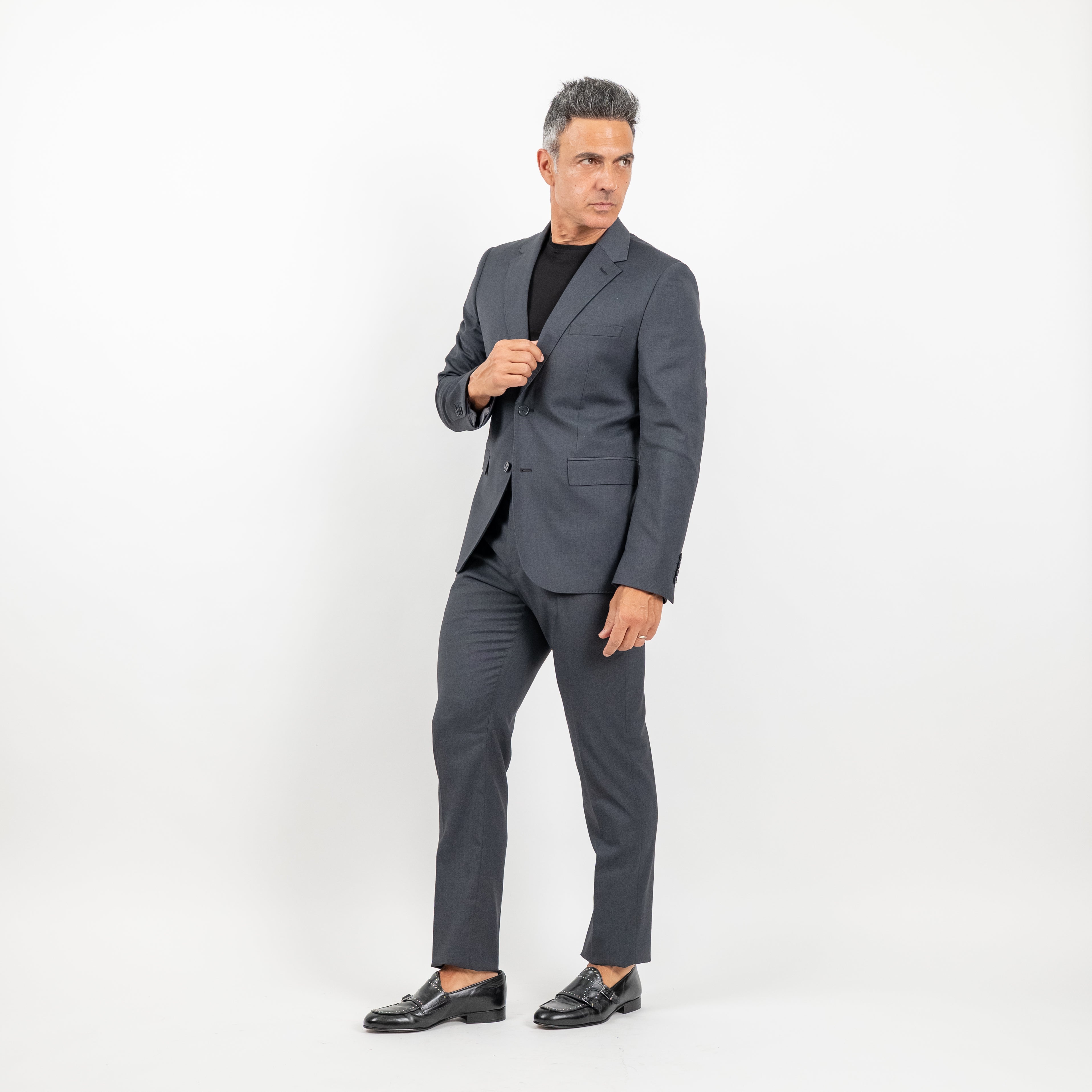 Single-breasted suit with notch lapel and topstitching - Lead Grey