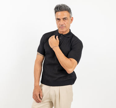 Polo nido d'ape traforata - Nero