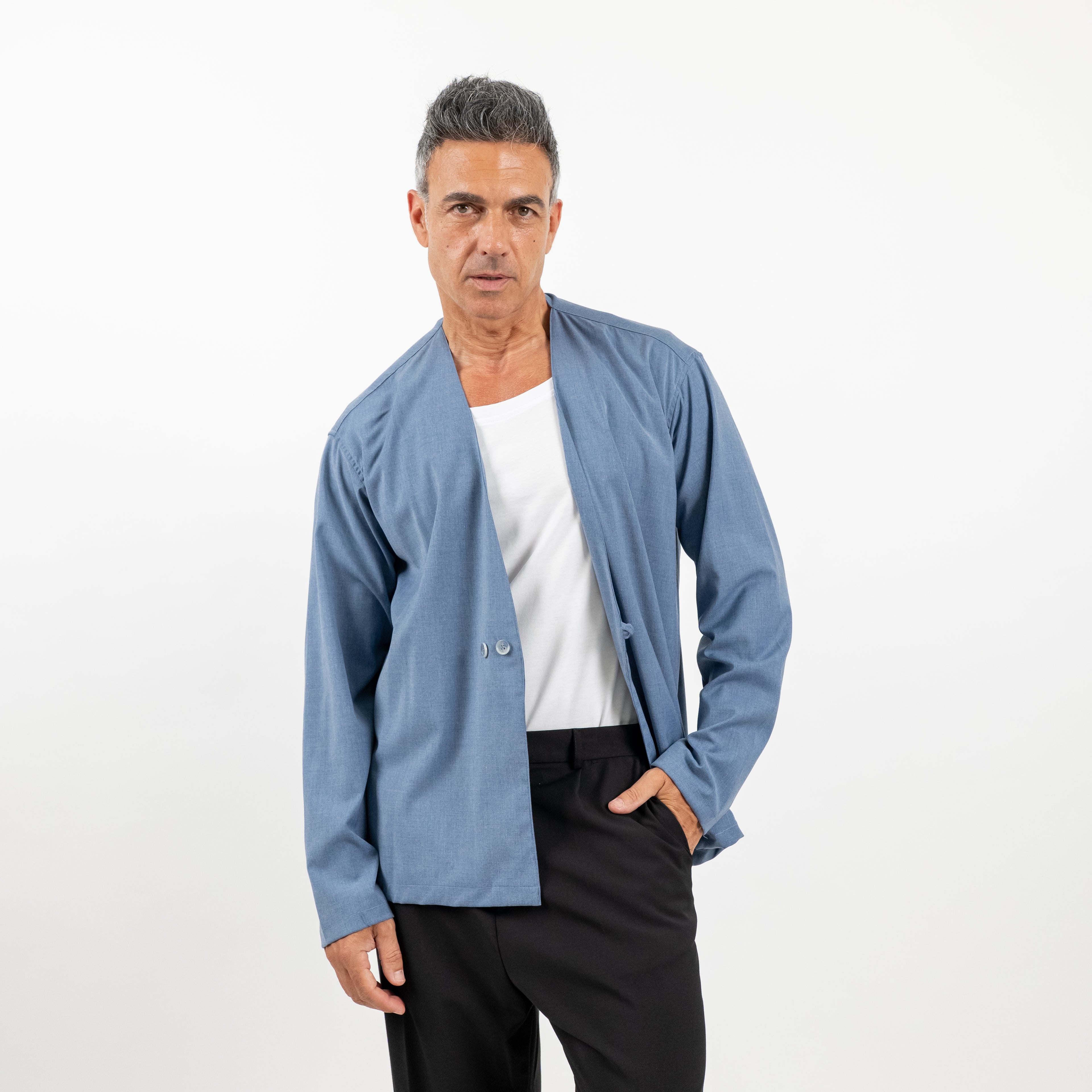 Double-breasted V-neck jacket - Powder 