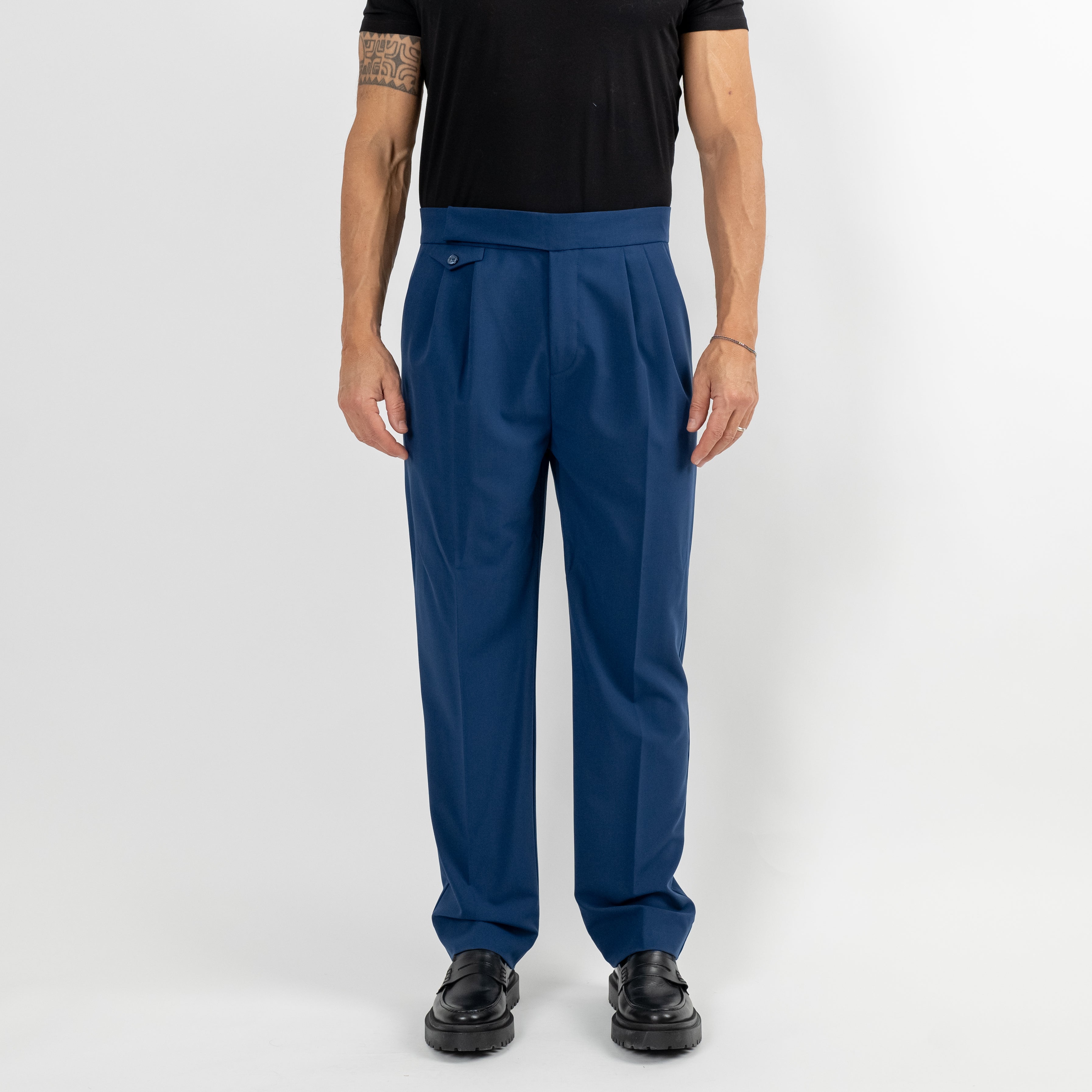 Traje cruzado con solapas anchas - Azul marino