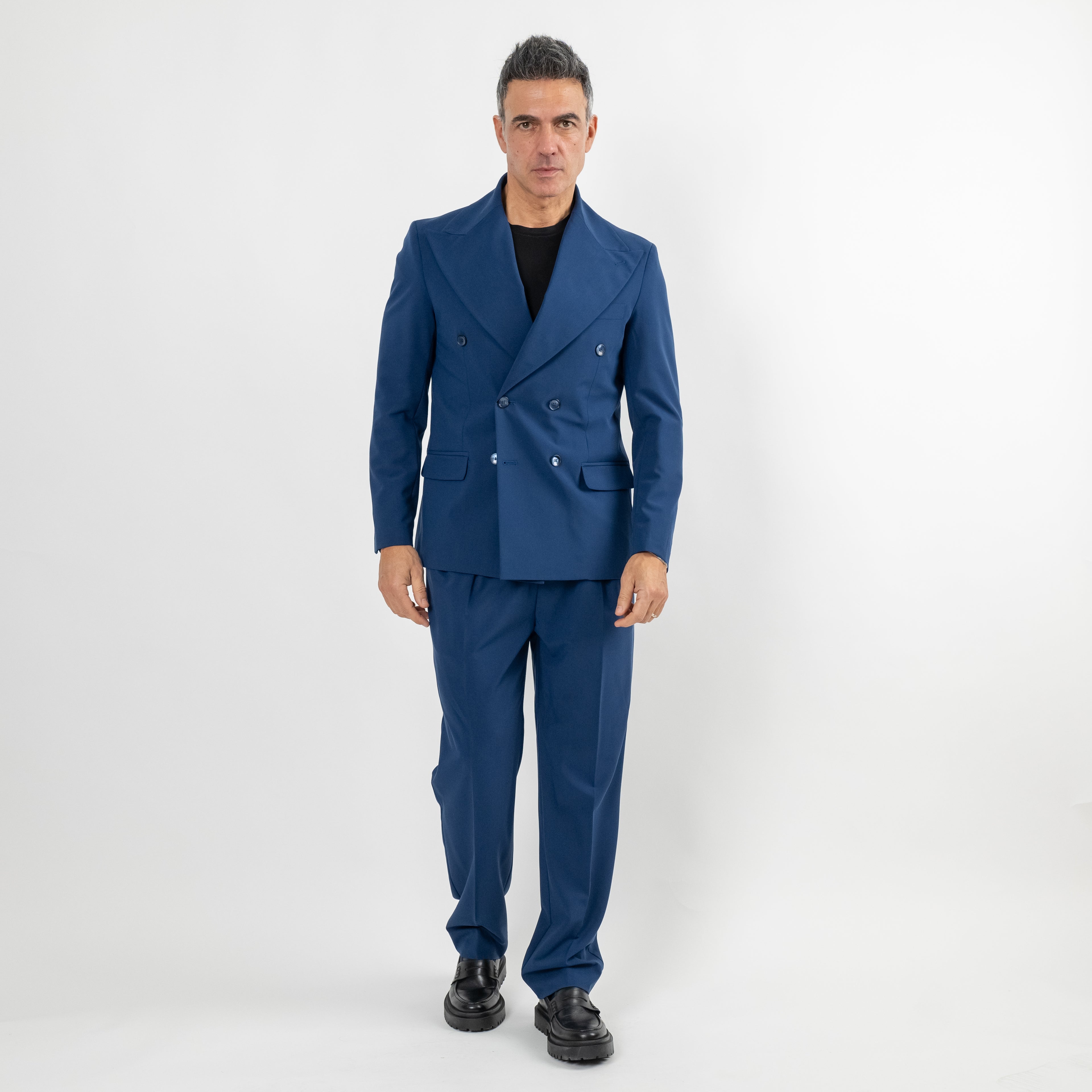 Abito doppiopetto con rever largo - Blu Navy