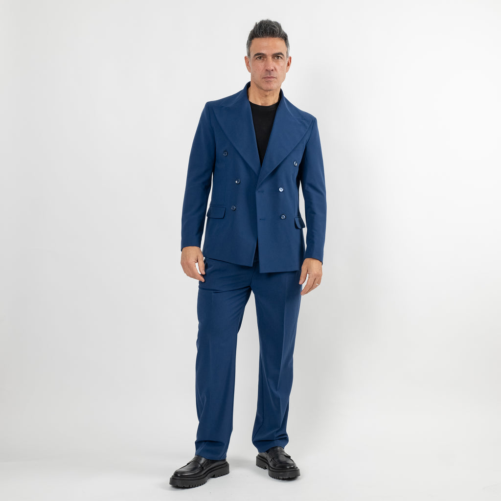 Traje cruzado con solapas anchas - Azul marino
