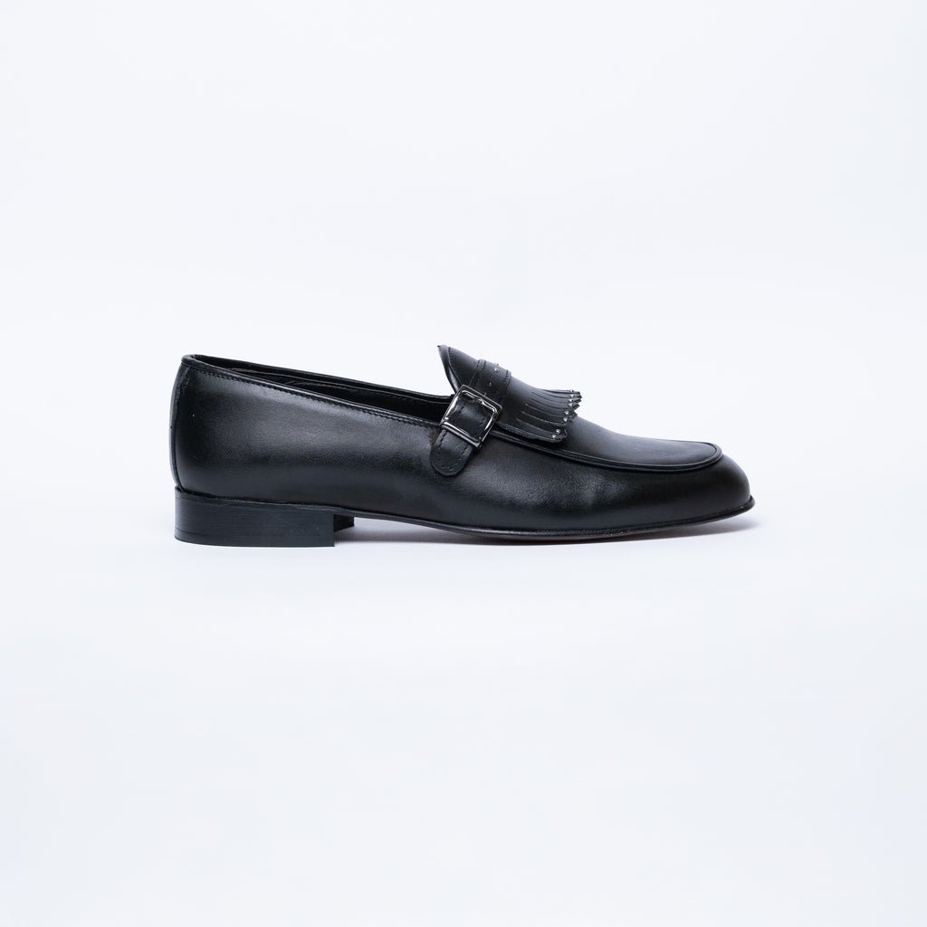 Double Buckle Suede Moccasin - Black