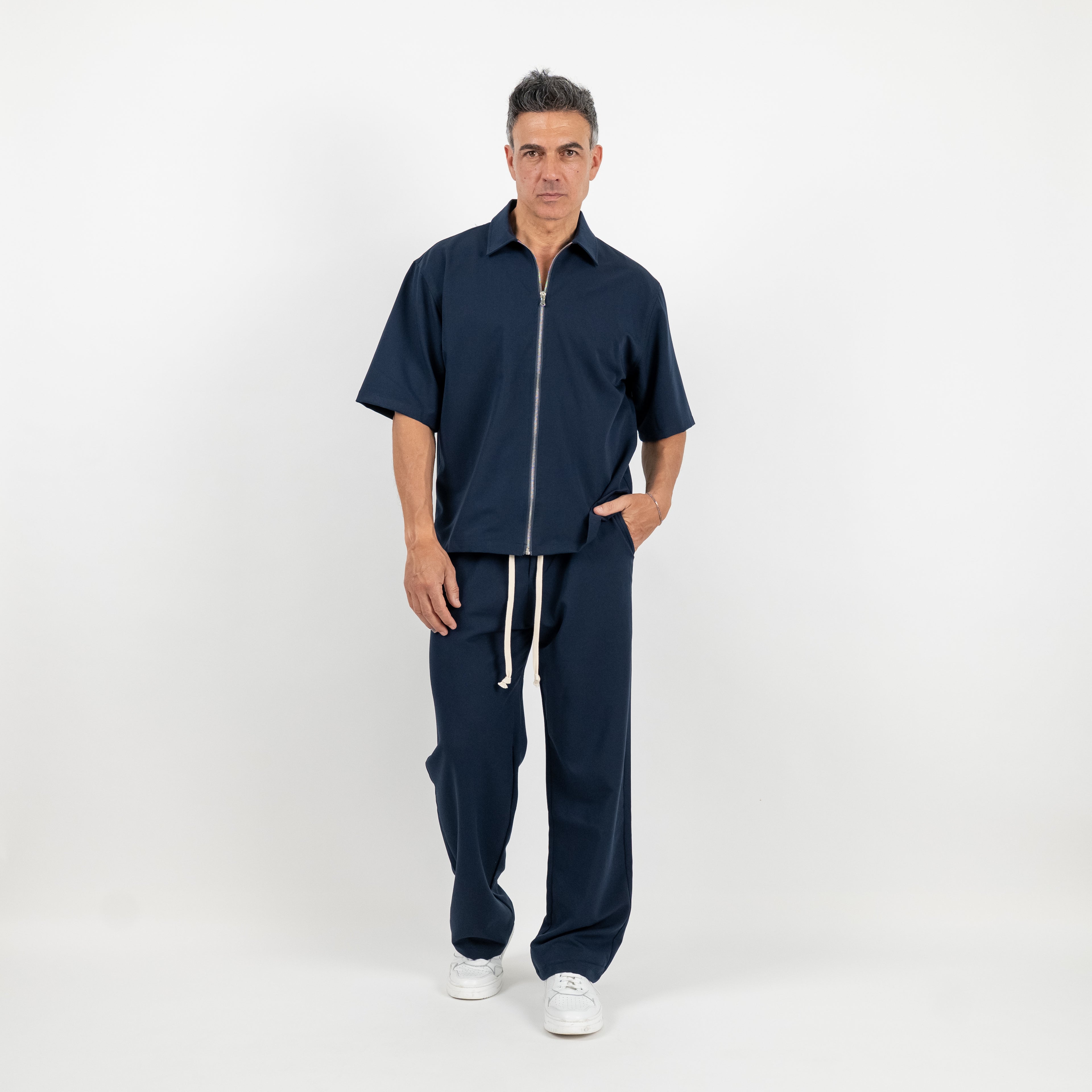 Coordinato camicia con zip e pantalaccio - Blu