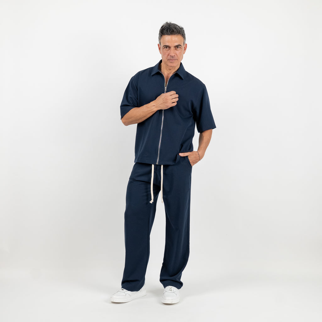 Coordinato camicia con zip e pantalaccio - Blu