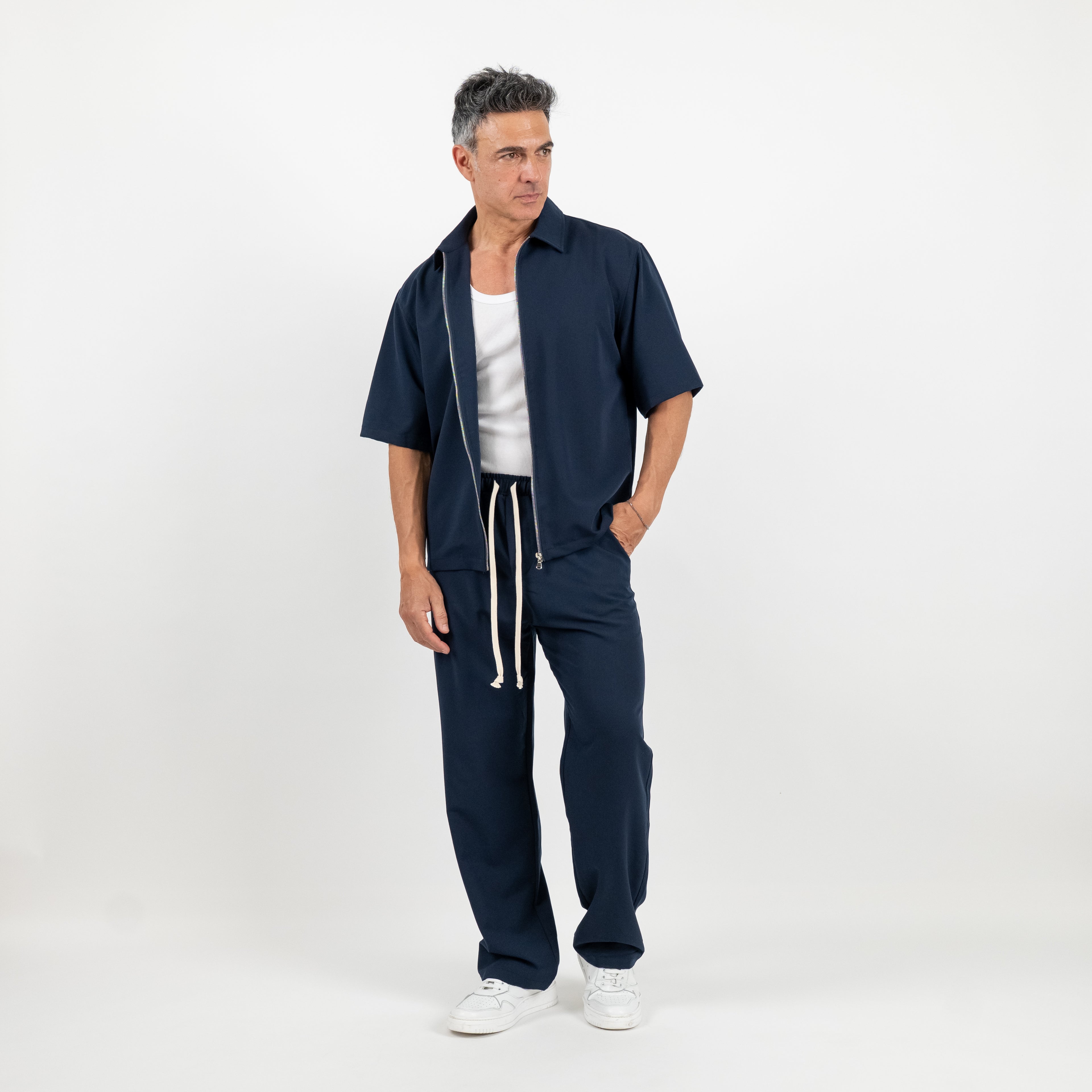 Coordinato camicia con zip e pantalaccio - Blu