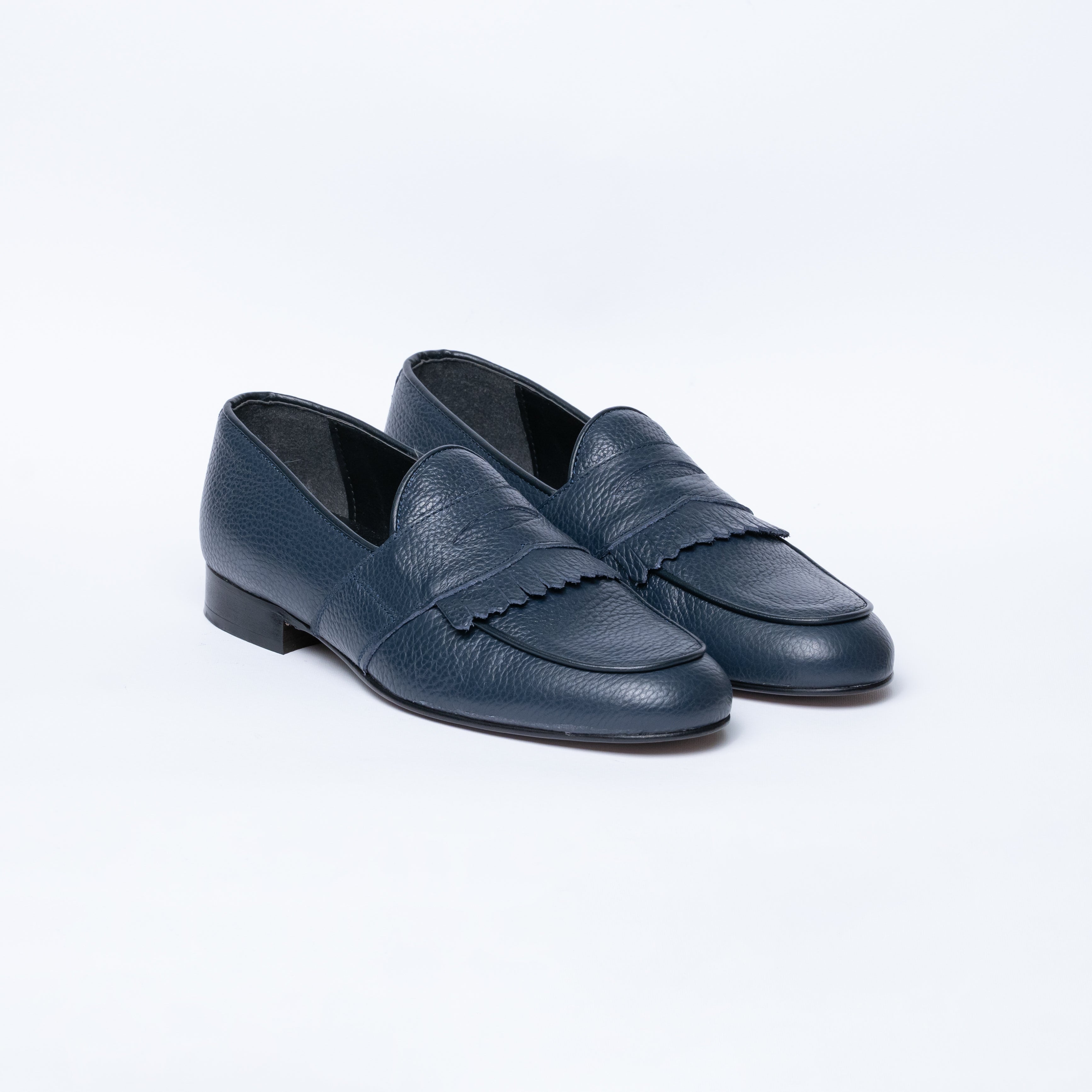 Mocassino bottolato con frangia e bendina - Blu