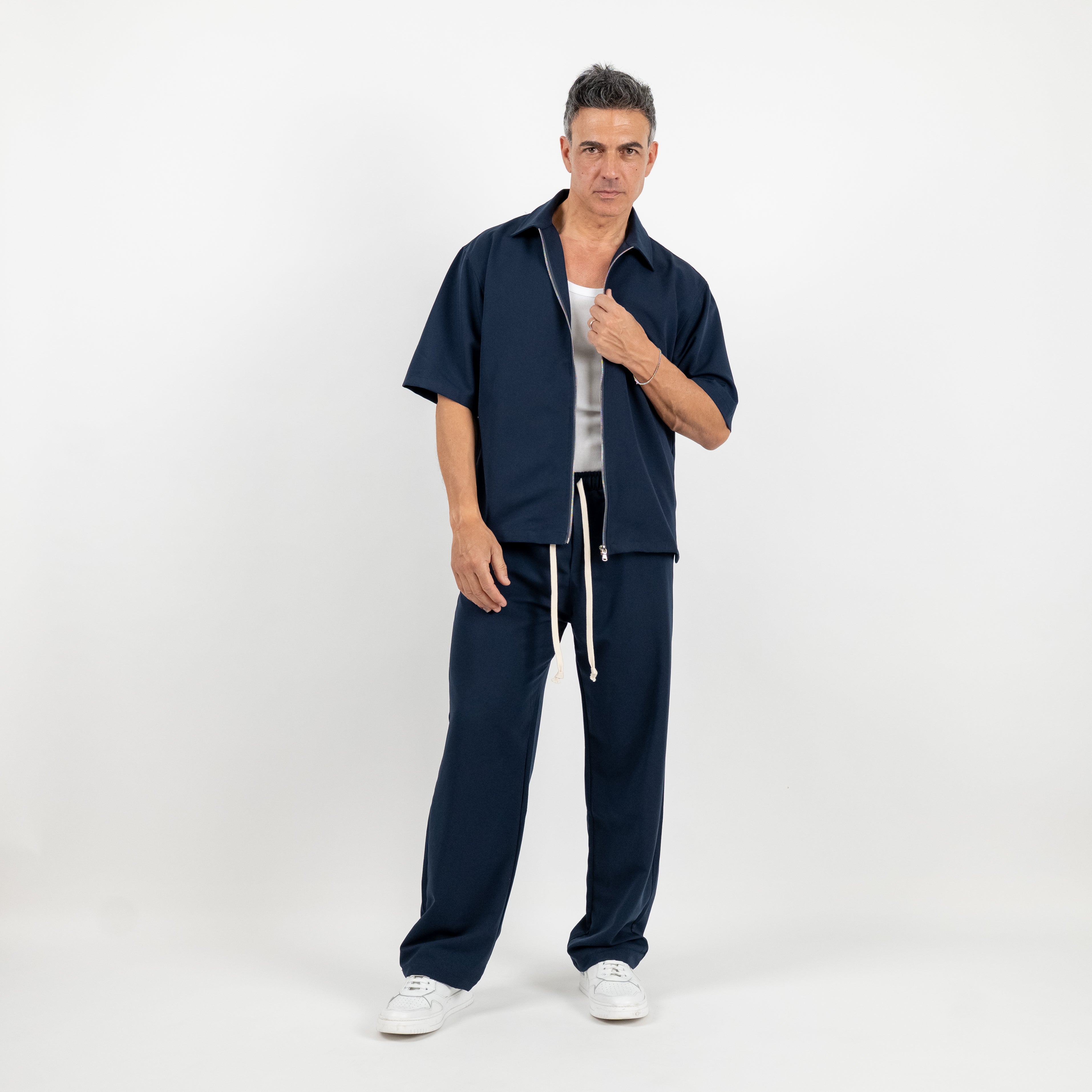 Coordinato camicia con zip e pantalaccio - Blu